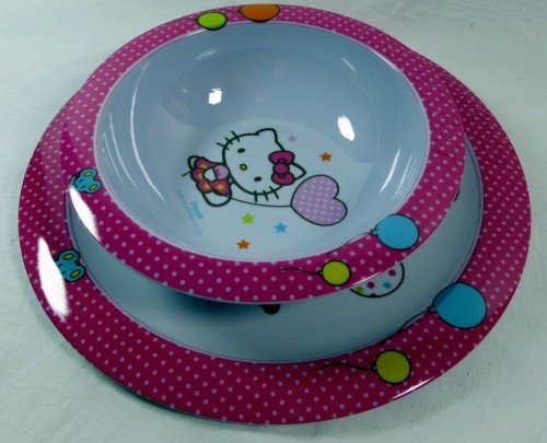 Komplet dla dziecka talerz + miska Hello Kitty ciemny róż