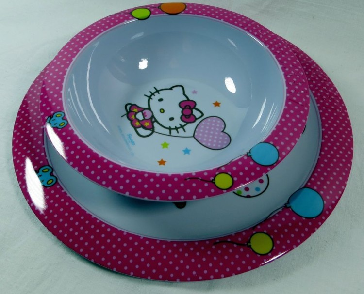 Komplet dla dziecka talerz + miska Hello Kitty ciemny róż