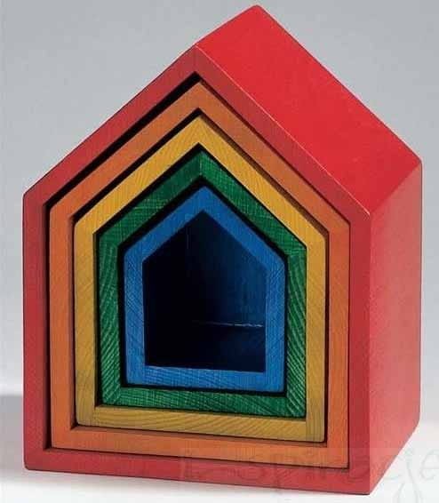 Drewniane domki kolorowe układanka edukacyjna klocki PILCH